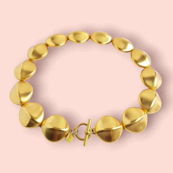 Vintage 90s Anne Klein Collar Necklace Matte Gold Statement Modern Chunky - Picture 9 of 12